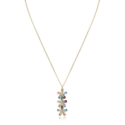 Elegant floral necklace with colorful gemstone petals on a gold chain, perfect for ladies. VICEROY JEWELS Mod. 13083C100-39, silver and quartz.