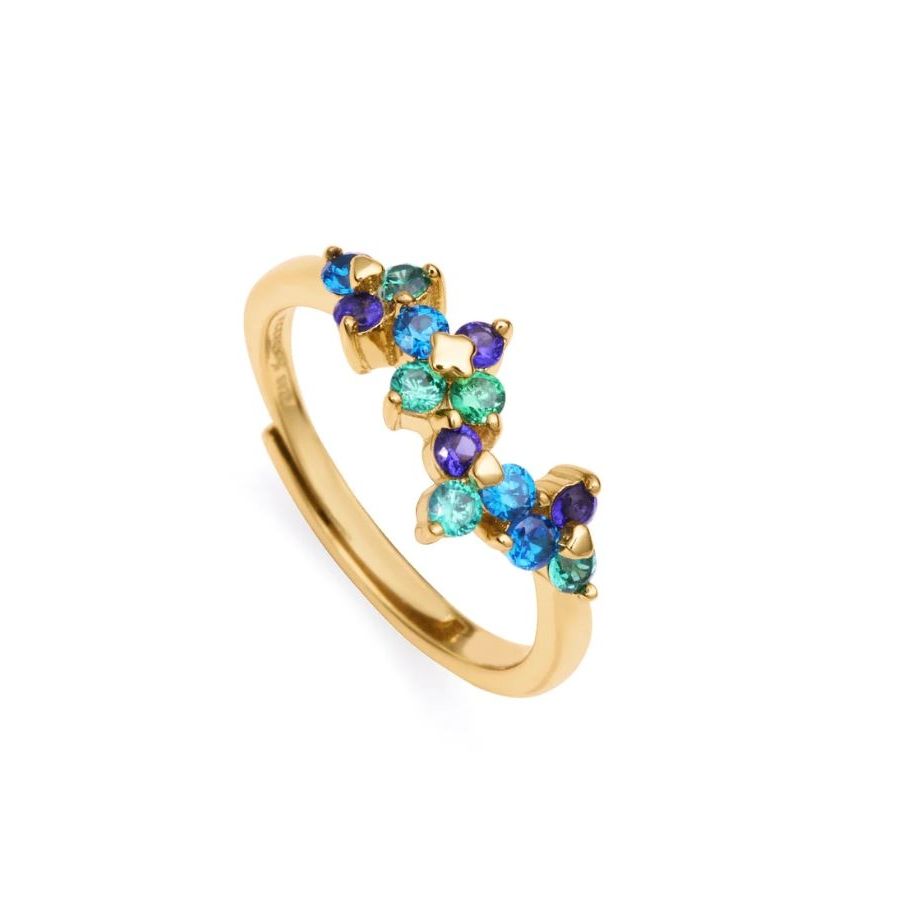 Stylish gold ring with blue and green gemstones, perfect for ladies. VICEROY JEWELS Mod. 13136A013-33, elegance with quartz movement.