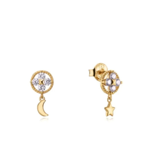 Gold earrings with star and moon design, perfect for ladies. Features quartz analog and silver material from VICEROY JEWELS Mod. 13140E100-30.