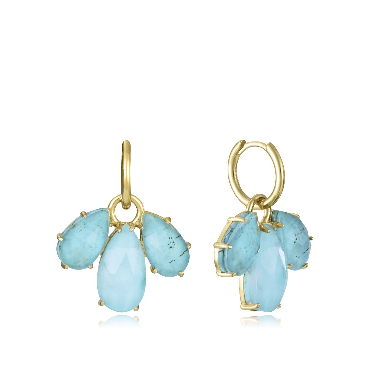 Gold hoop earrings with blue gemstone clusters