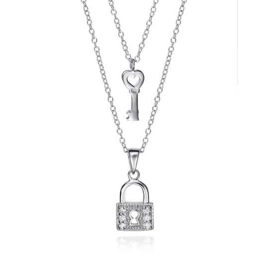VICEROY JEWELS Mod. 5091C000-30 silver lock and key necklace for ladies, features 925 silver, quartz movement, and official box packaging.