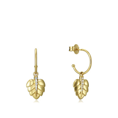 Gold leaf-shaped earrings with crystal accents