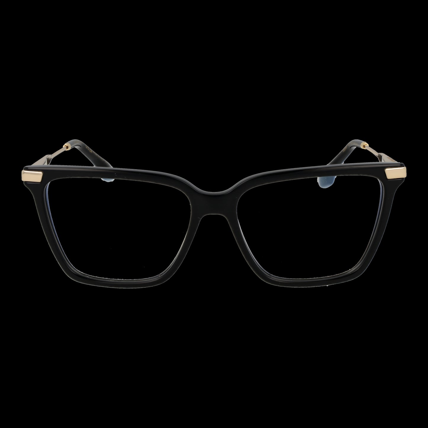 Alt Tag: VICTORIA BECKHAM MOD. VB2657 55001 black eyeglasses for ladies, front view display on black background.