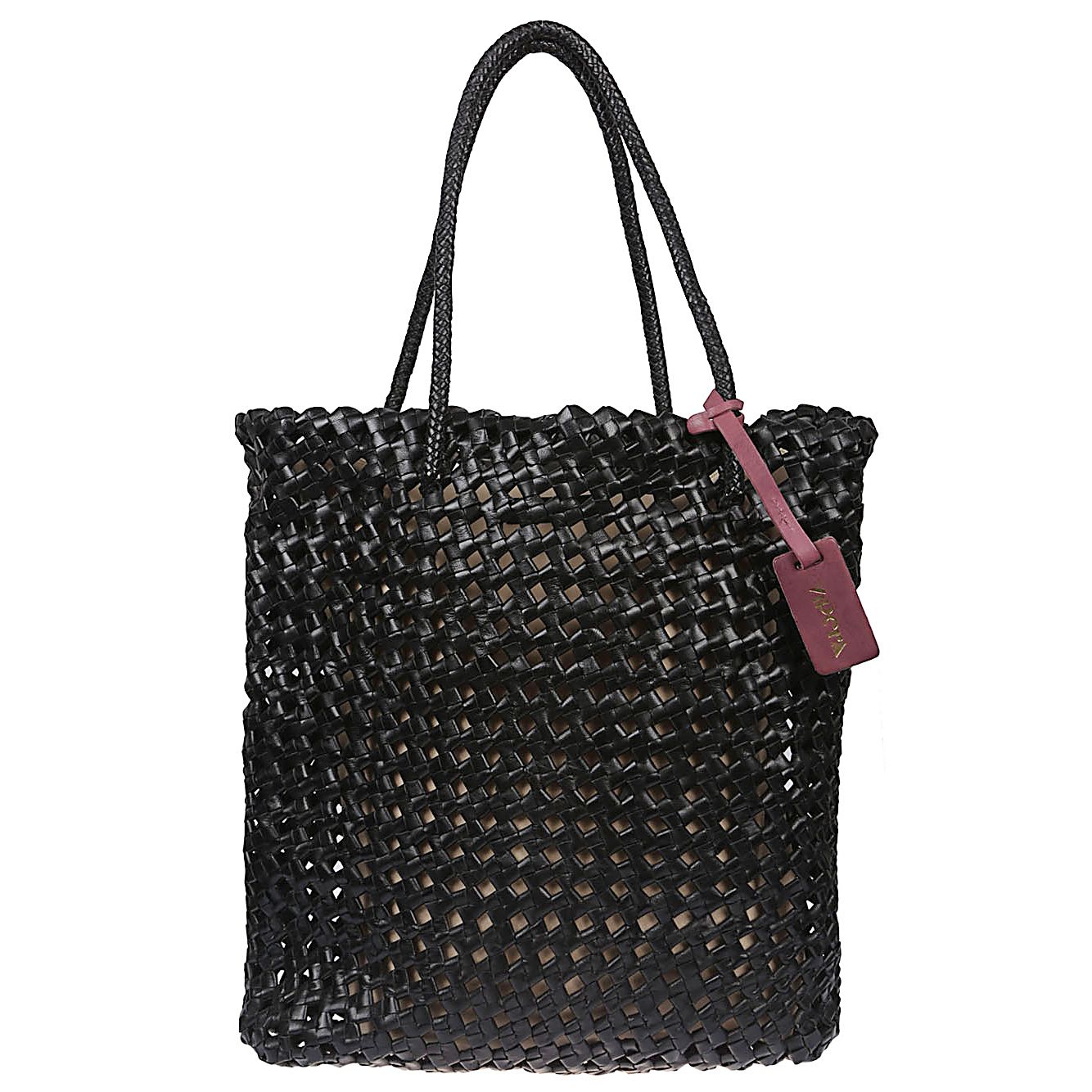 VIPERA Montale tote bag, black leather shopping bag with weaving, detachable shoulder strap, elegant design.