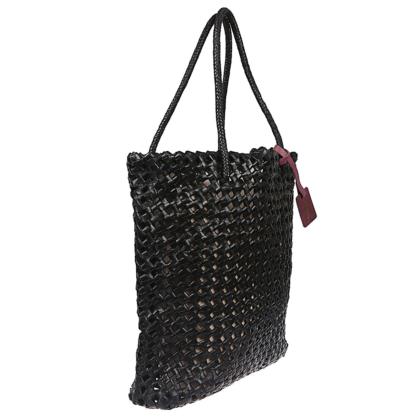VIPERA Montale tote bag, black woven leather shopping bag with removable shoulder strap, elegant and stylish accessory.