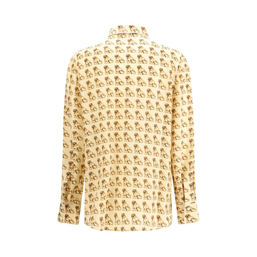 Valentino Beige Silk Pattern Shirt with Petit Charles print and pearl front closure, back view, 100% silk, AW25.