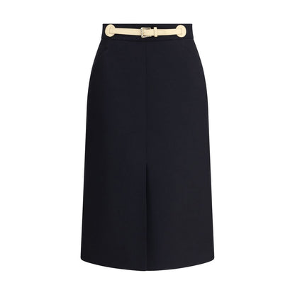 Valentino Black Fleece Wool Midi Skirt