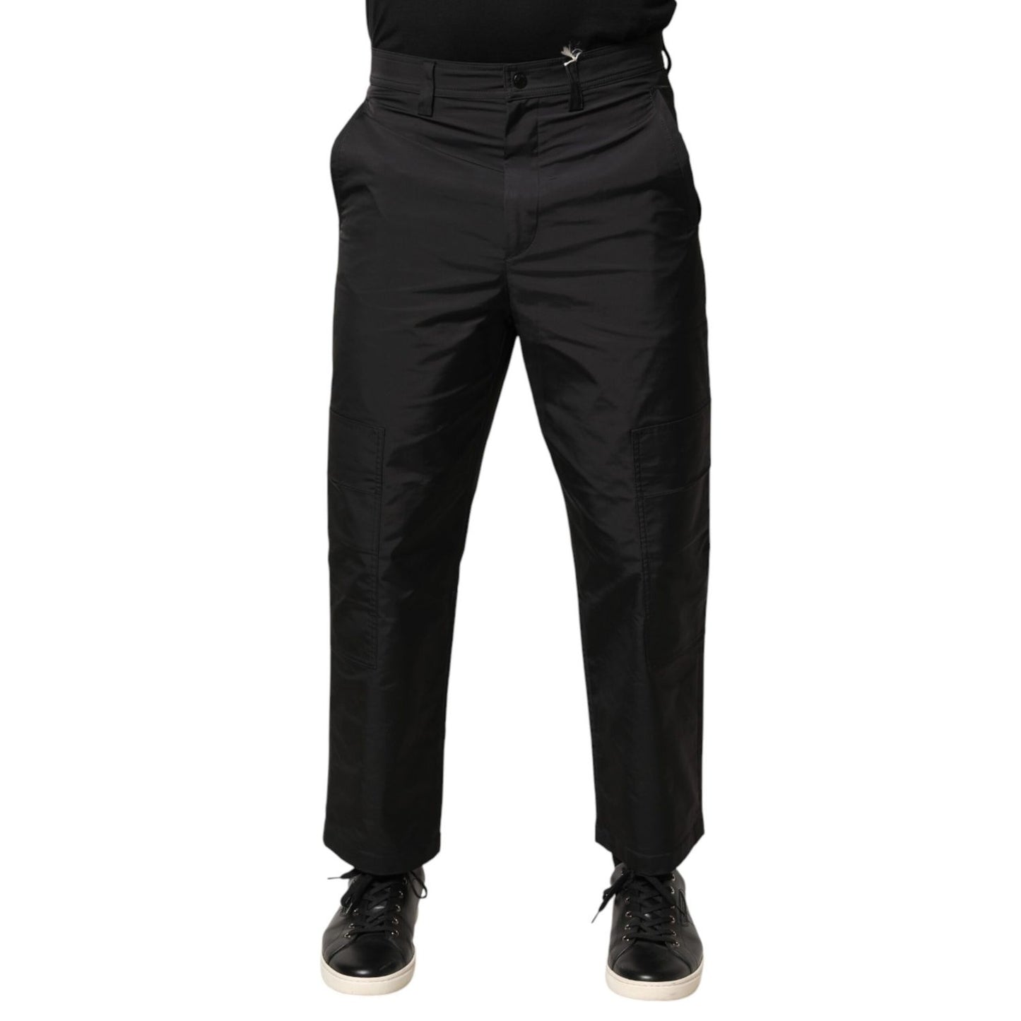 Valentino Black Mid Waist Men Tapered Dress Trouser Pants showcasing sleek tapered silhouette and refined look