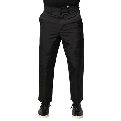 Valentino Black Mid Waist Men Tapered Dress Trouser Pants showcasing sleek tapered silhouette and refined look