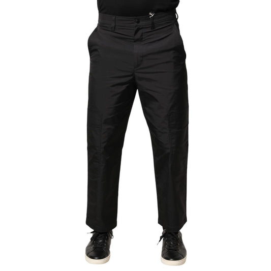 Valentino Black Mid Waist Men Tapered Dress Trouser Pants showcasing sleek tapered silhouette and refined look