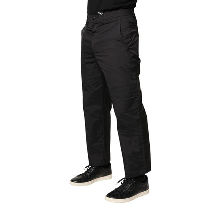 Valentino Black Mid Waist Men Tapered Dress Trouser Pants showcasing sleek tapered silhouette and smart-casual style.
