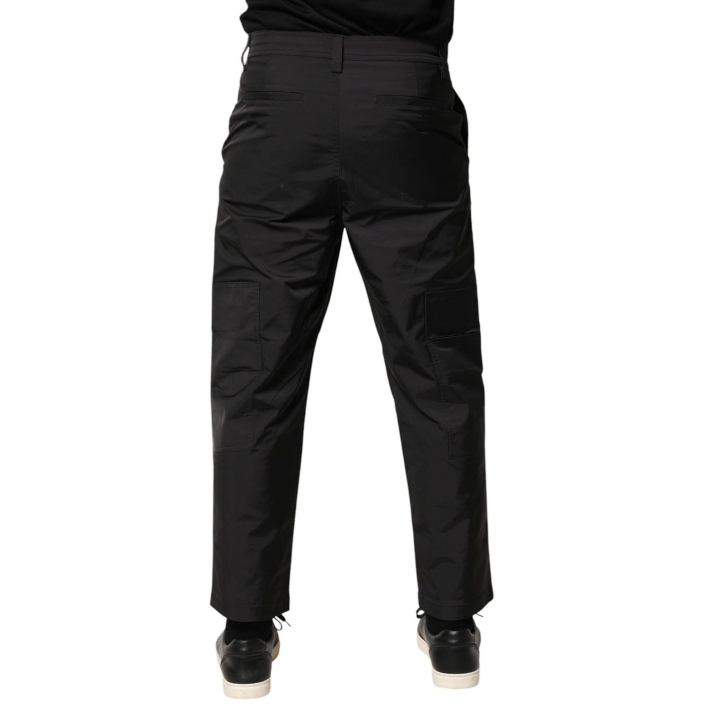 Back view of Valentino Black Mid Waist Men Tapered Dress Trouser Pants, featuring sleek tapered design and comfortable fit.