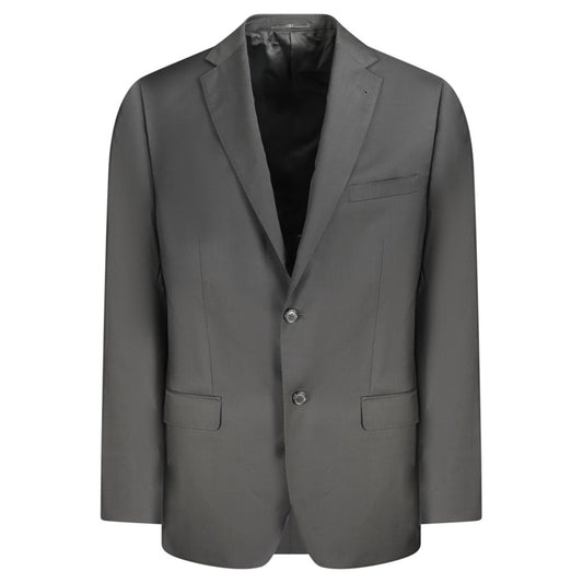 Valentino Black Wool Men Jacket with classic cut, sharp lines, and multiple pockets for style and functionality.