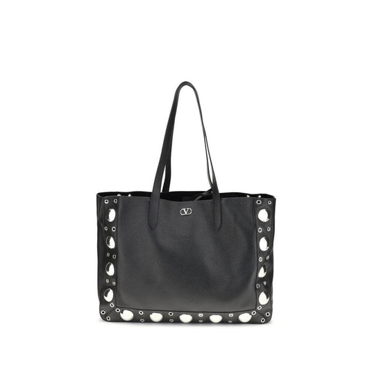 Valentino Garavani Black Calf Leather Bos Taurus Shoulder Bag with ball studs and Signature VLogo