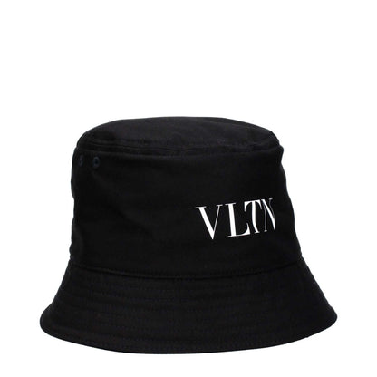 Valentino Garavani Black Cotton Bucket Hat with front white logo, made of 98% cotton and 2% elastane.