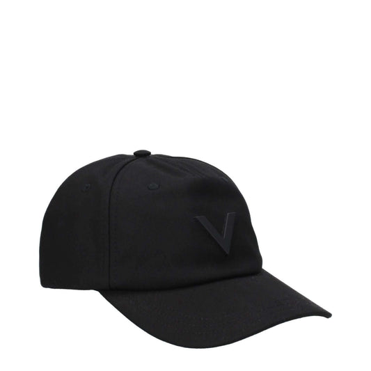 Alt Tag: Valentino Garavani Black Cotton Cap (Baseball Hat) with adjustable straps and logo detail.