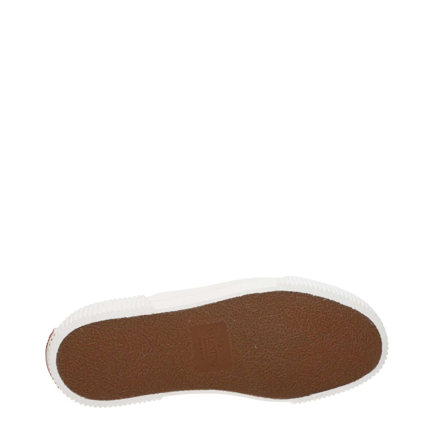 Sole view of Valentino Garavani Brown Fabric Slip-On Loafers with rubber sole, dark chocolate color, style code F81146.