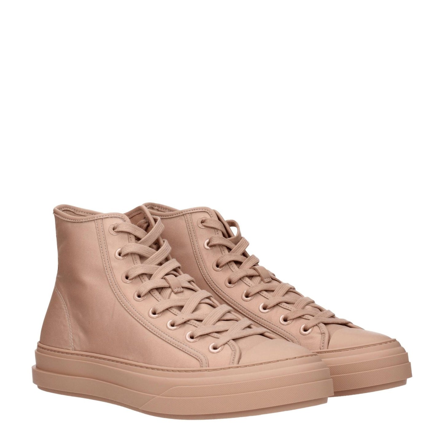 Valentino Garavani Pink Fabric High Top Sneakers with lace-up closure, round toe, and rubber sole in casual style.