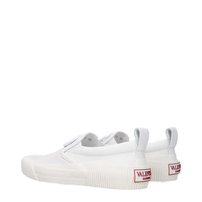 Valentino Garavani White Leather Slip-On Loafers with rubber sole, round toe, and logo detailing, MPN S0G77MYU0BO, casual style.