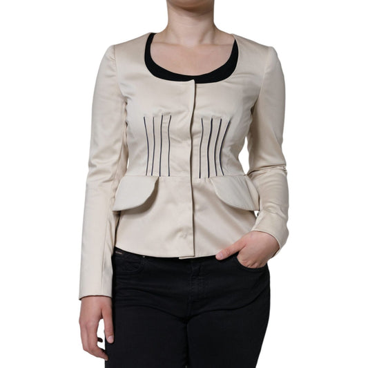 Valentino Beige Cotton Long Sleeves Round Neck Blazer Jacket JKT3272-40