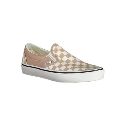 Vans Beige Polyester Sneaker with checked design, elastic slip-on, contrasting details, and logo. Sports footwear classic style.