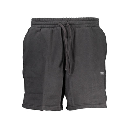 Vans Black Cotton Pant with elastic waistband and embroidery logo, featuring sporty shorts with two pockets.