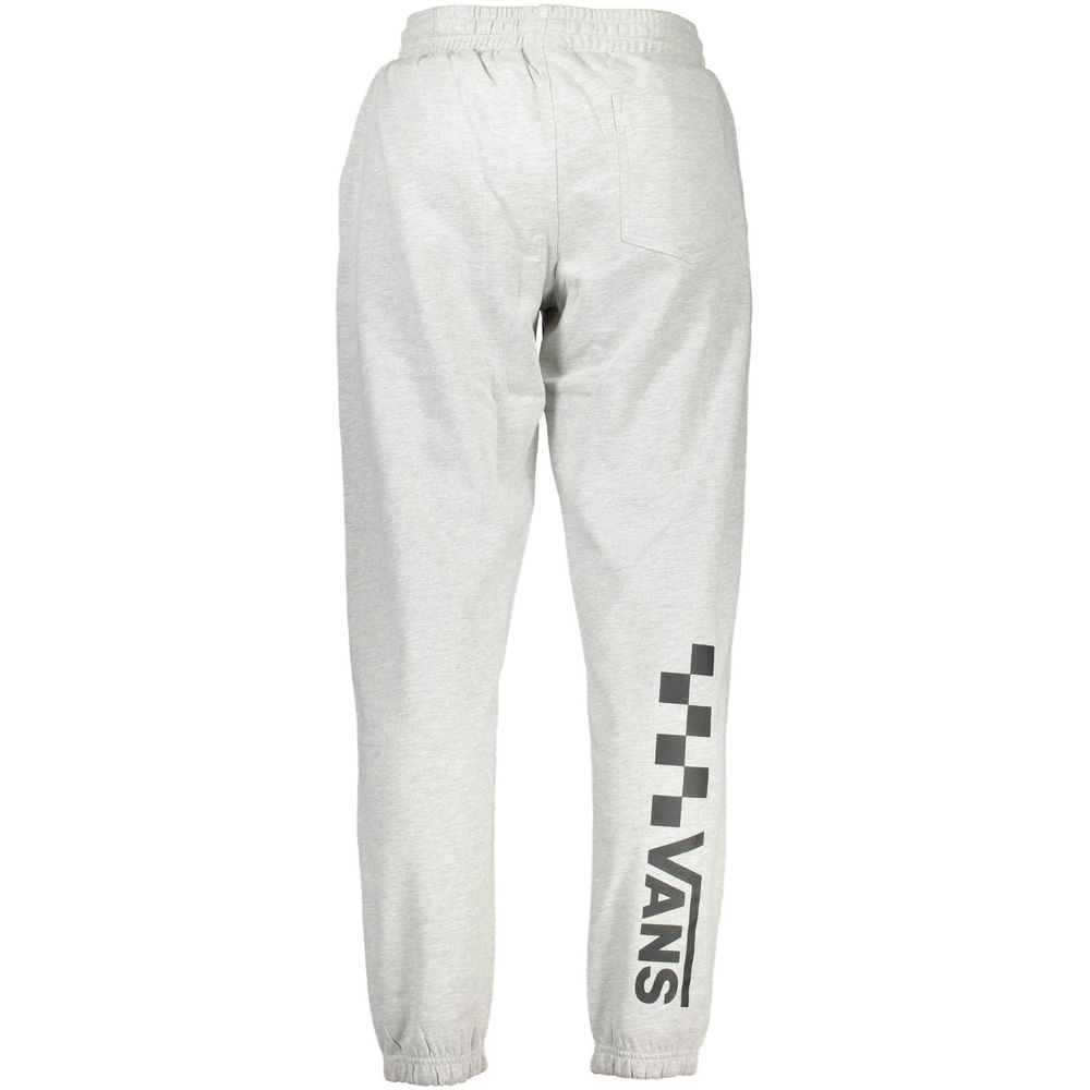 Vans Gray Cotton Pant featuring fleece material, elastic waist with laces, 3 pockets, ankle cuffs with logo print.