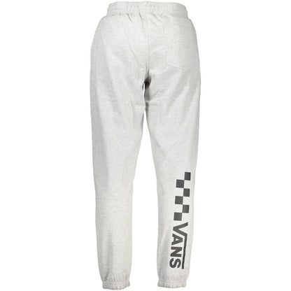 Vans Gray Cotton Pant featuring fleece material, elastic waist with laces, 3 pockets, ankle cuffs with logo print.
