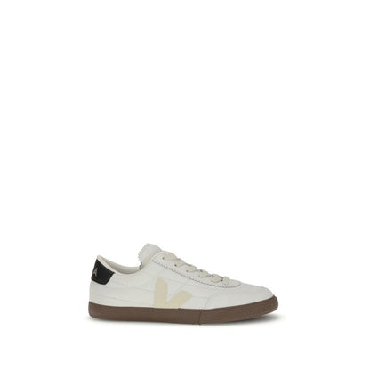 Veja Black Leather Sneakers with iconic logo, round toe, and lace-up closure, featuring contrasting panels and heel reinforcement for durability.
