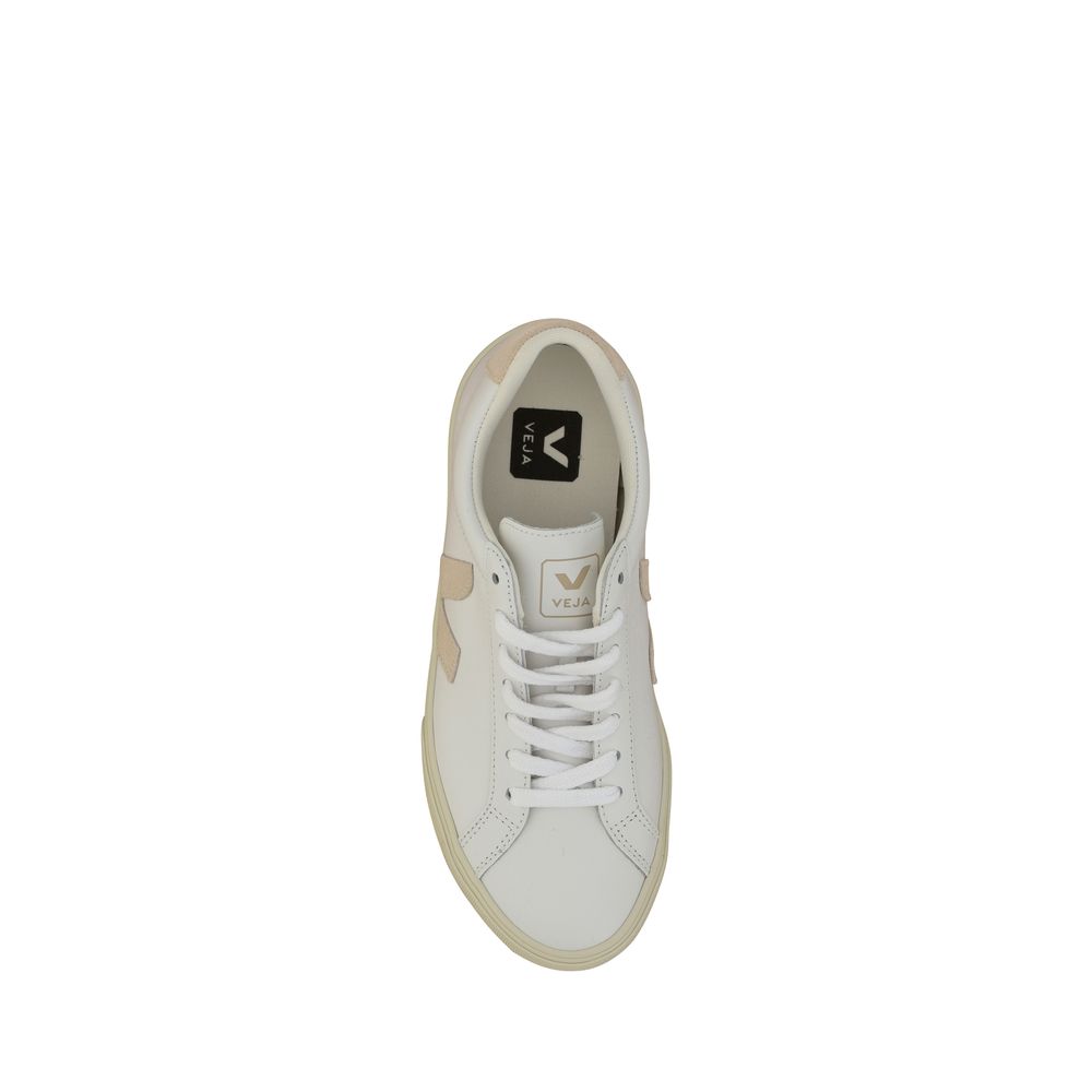 Veja White Calf Leather Bos Taurus Sneakers with round toe, lace-up closure, side logo and heel patch, top view