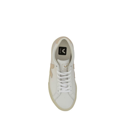 Veja White Calf Leather Bos Taurus Sneakers with round toe, lace-up closure, side logo and heel patch, top view