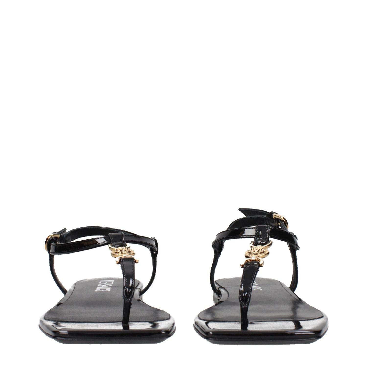 Versace Black Leather Flip-Flop Sandals