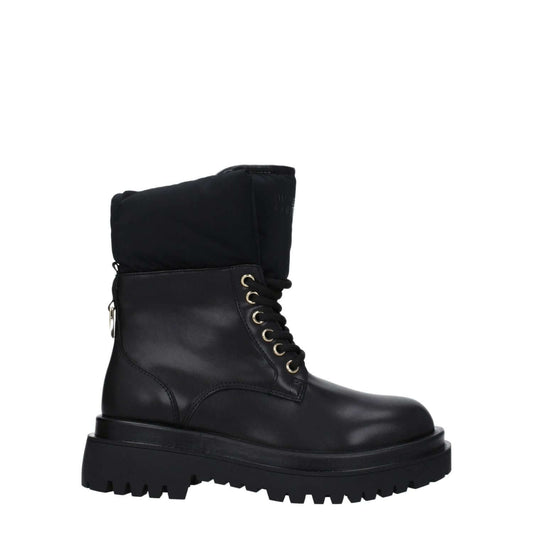 Versace Jeans Black Polyethylene Ankle Boots with lace-up closure and round toe, featuring a 5 cm mid heel and rubber sole.