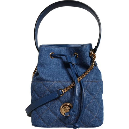 Versace Blue Quilted Denim Leather Crossbody Shoulder Bag BAG1602