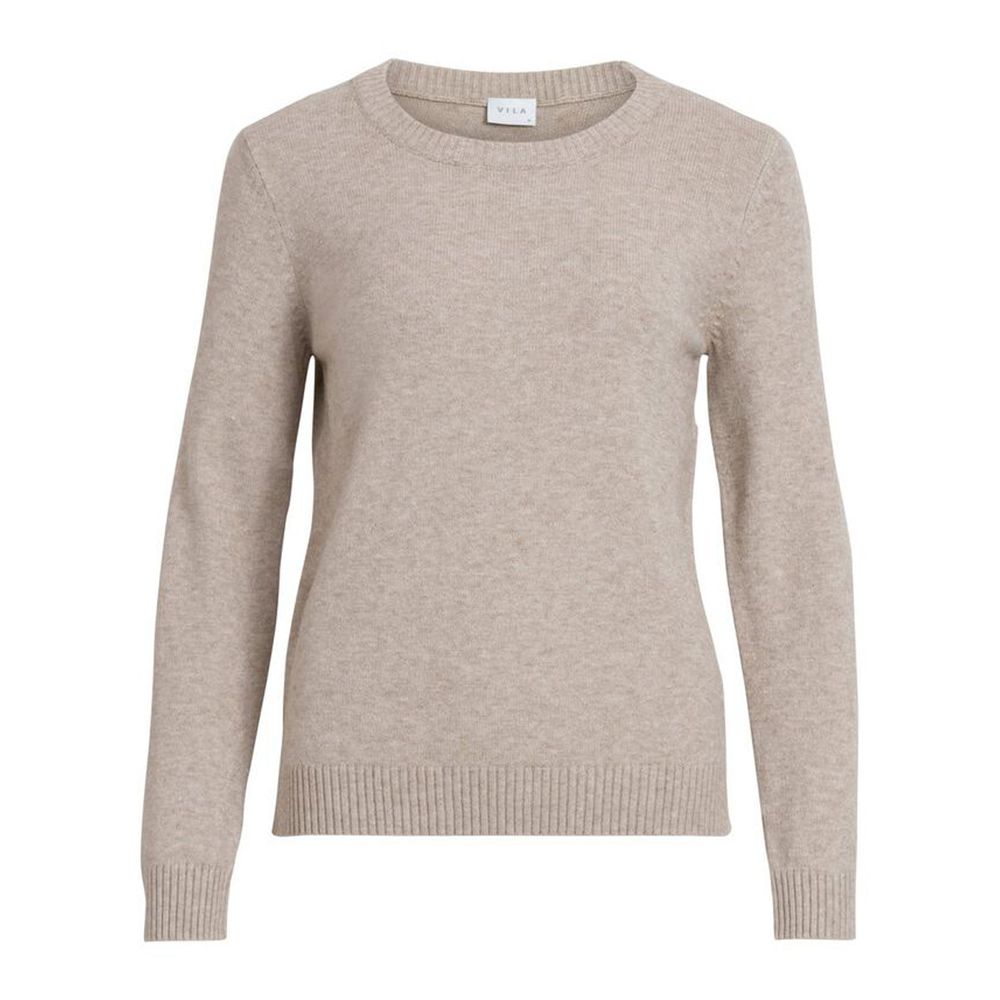 Vila Clothes Beige Viscose Sweatshirt with round neck and long sleeves, perfect for versatile styling in cooler weather.