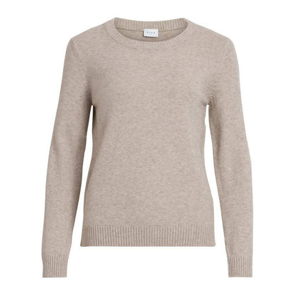 Vila Clothes Beige Viscose Sweatshirt with round neck and long sleeves, perfect for versatile styling in cooler weather.