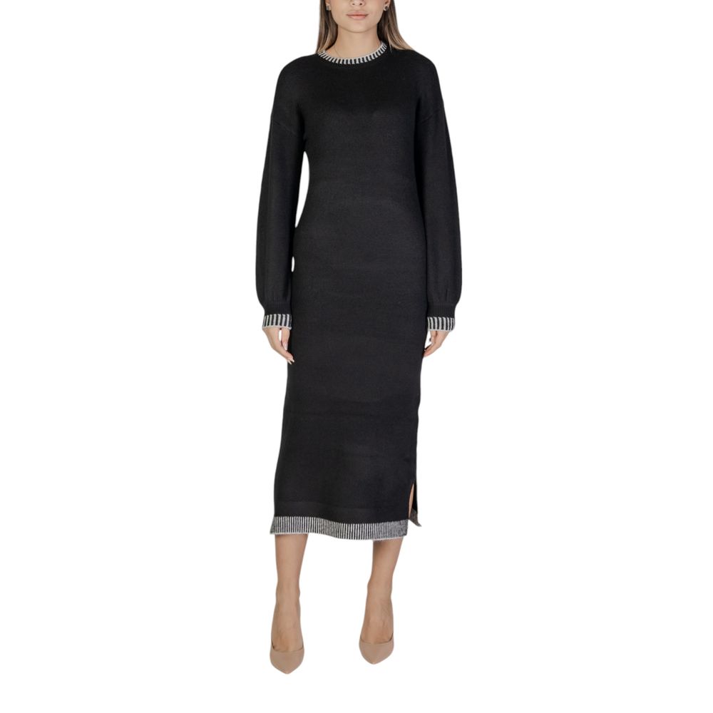 Vila Clothes Black Polyester Midi Dress