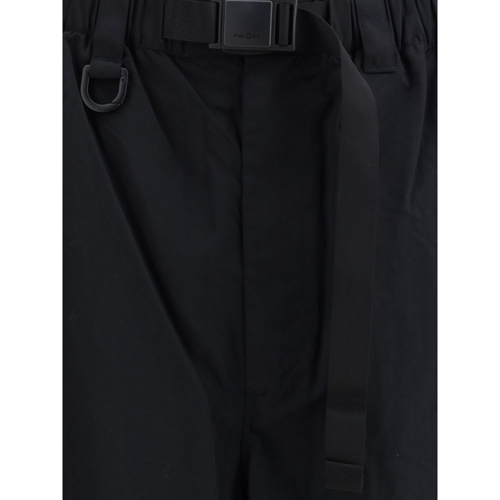 Y-3 Black Nylon Casual Pants with elasticized waistband and integrated belt.
