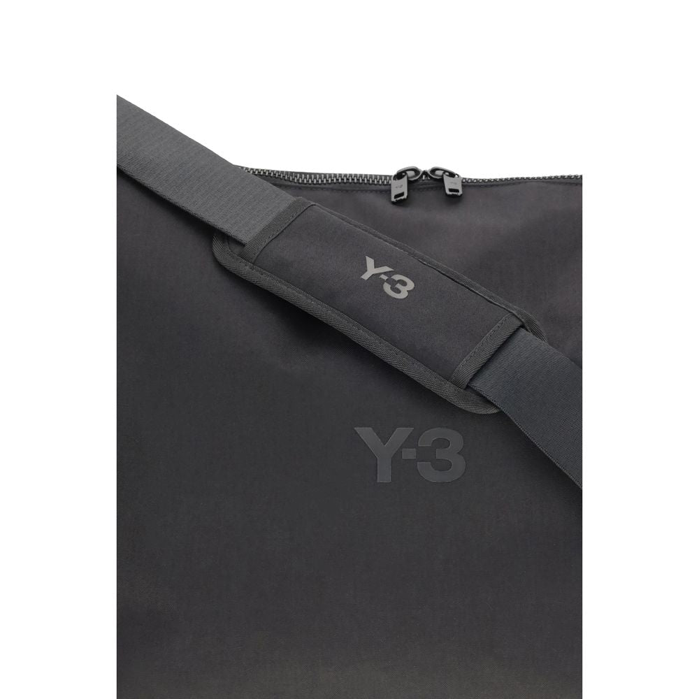 Y-3 Black Polyamide Shoulder Bag with logo detail, adjustable strap, and zippered closure, ideal everyday accessory for AW25.
