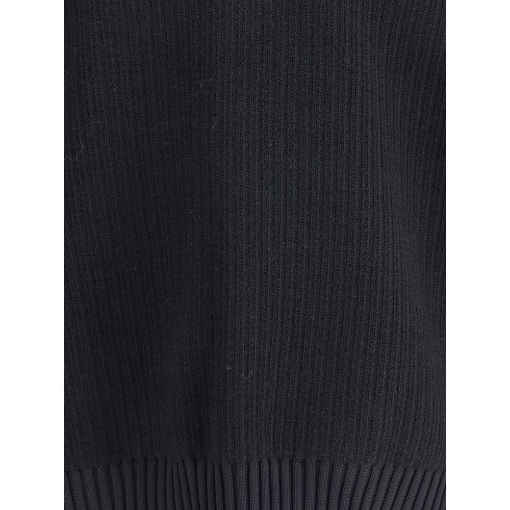 Close-up of ribbed fabric detail on the Y-3 Black Wool Sweatshirt, showcasing texture and quality.