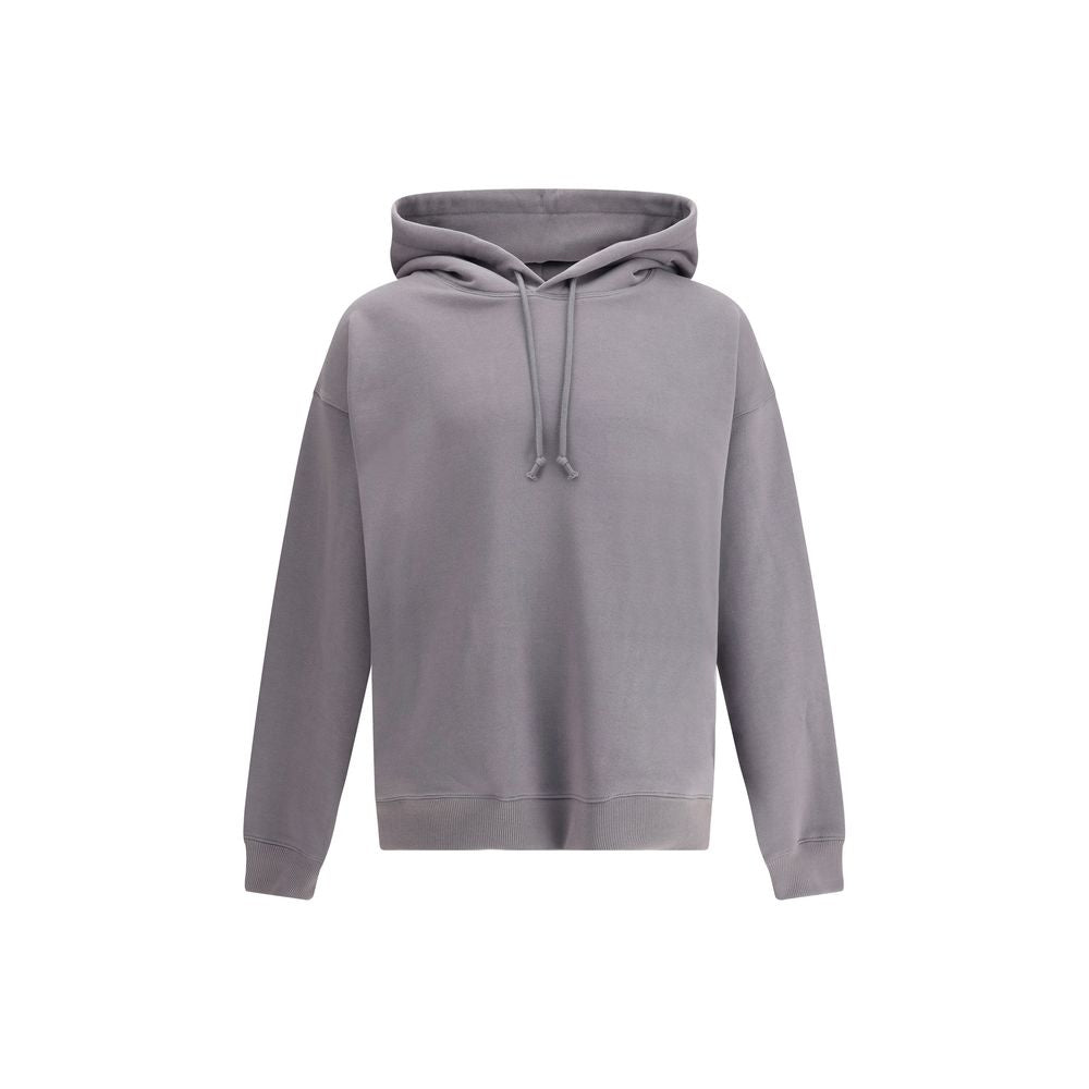 Alt Tag: Y-3 Gray Cotton Sweatshirt with hood and ribbed finishes, featuring a stacked logo and urban style, crafted for comfort and character.