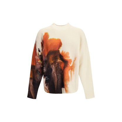 Y-3 Multicolor Polyamide Sweatshirt with amber ink print and ribbed cuffs, showcasing a contemporary artistic design.