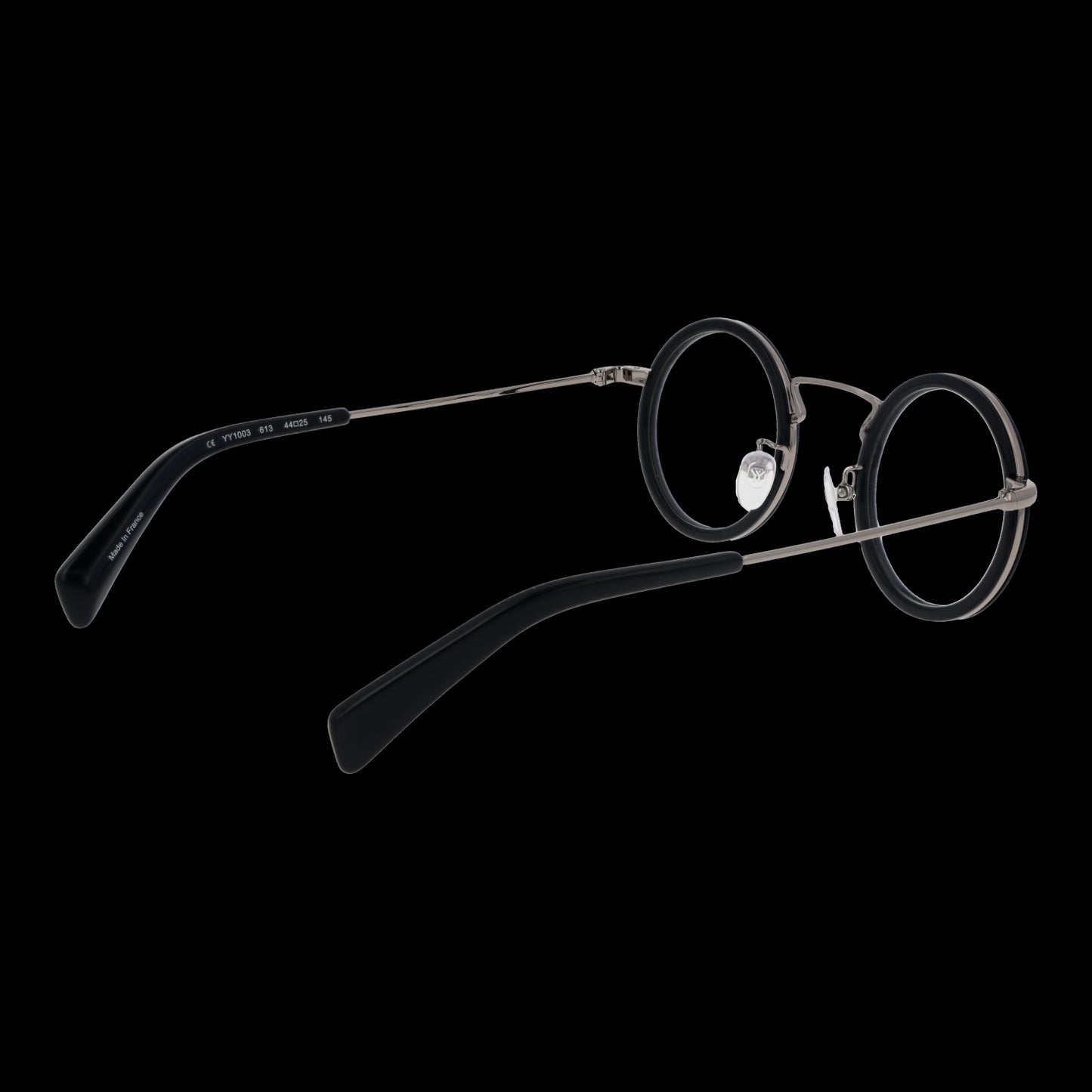 YOHJI YAMAMOTO MOD. YY1003 44613 round-frame gents eyewear in black with metal detailing.