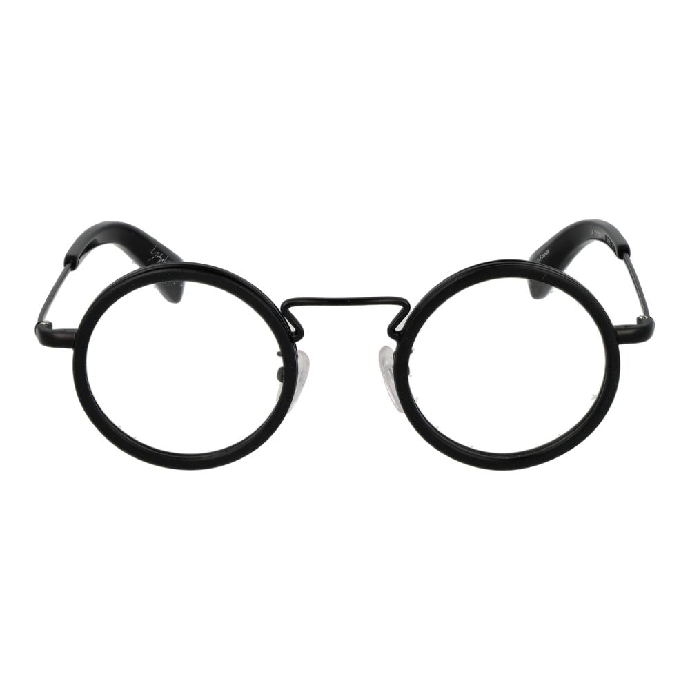 Yohji Yamamoto Black Acetate Glasses (Frames), full-rim round shape, unisex design with demo lenses and branded soft case included.
