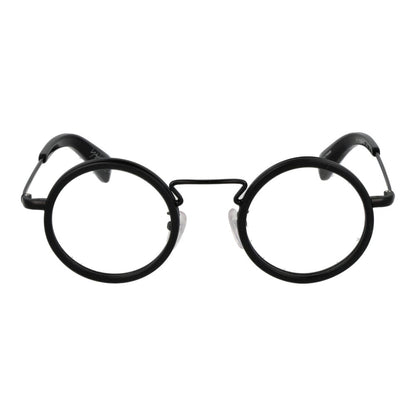 Yohji Yamamoto Black Acetate Glasses (Frames), full-rim round shape, unisex design with demo lenses and branded soft case included.