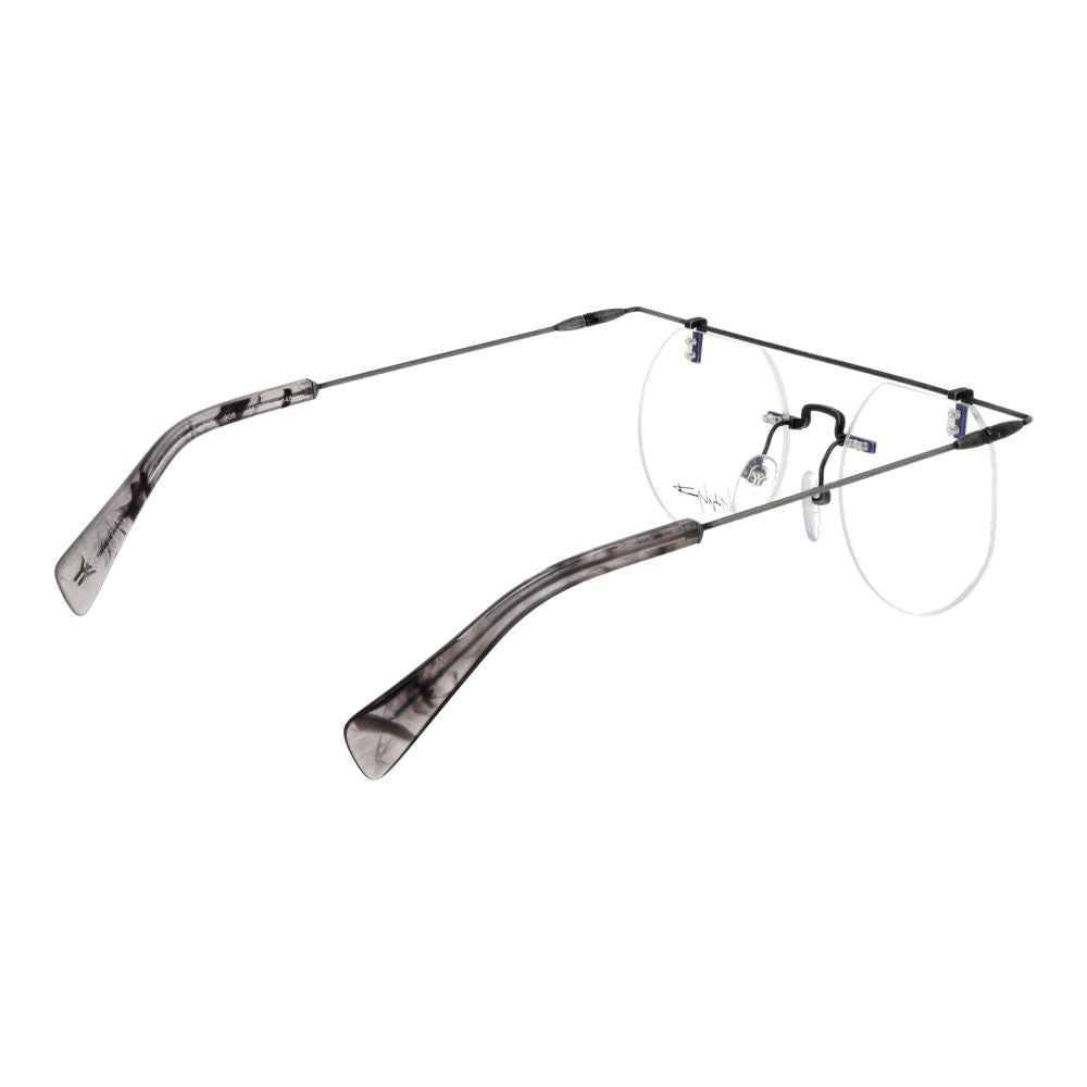 Yohji Yamamoto Gray Men Glasses Frame with blue-filter, metal rimless design, grey color, and demo lenses.