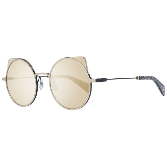 Yohji Yamamoto Gray Men Sunglass with gunmetal frame and gold mirrored lenses, UVA & UVB protection, round style, size 52-22-140.