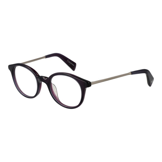 Yohji Yamamoto Purple Men Glasses Frame, full-rim metal and plastic round design with demo lenses, includes branded soft case, size 47-20-140.