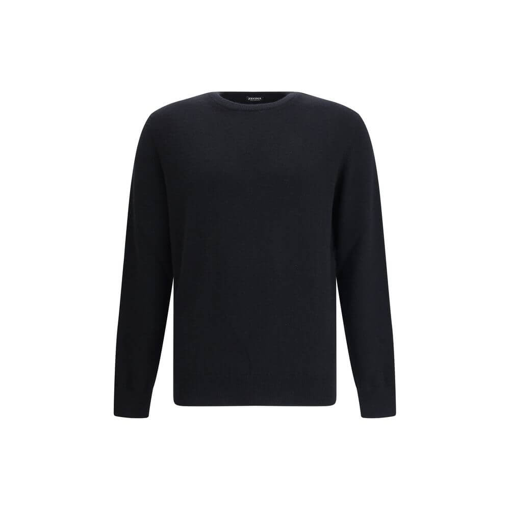 ZEGNA Black Cashmere Cashmere Sweater with ribbed crew neck, perfect for timeless elegance and unparalleled softness, made in Italy.
