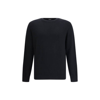 ZEGNA Black Cashmere Cashmere Sweater with ribbed crew neck, perfect for timeless elegance and unparalleled softness, made in Italy.